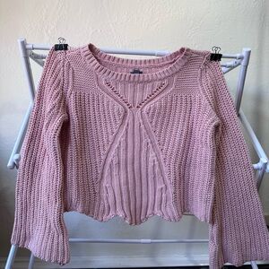 aerie Dusty Pink Cable & Rib Scoop Neck Sweater
